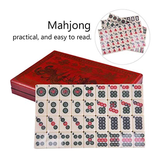 Braceletlxy Juego de Mahjong inglés de 144 fichas, Juego de Mesa portátil Mahjong Club con Caja de Estilo Retro Fiestas en casa, Recorrido de ajedrez de Rompecabezas de Mahjong Antiguo
