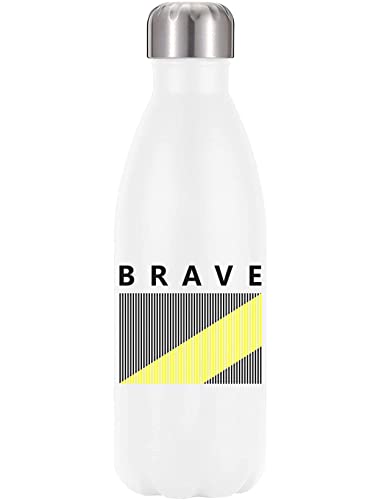 Brave Black And Yellow Line Art - Botella de agua (350 ml), diseño térmico, acero inoxidable, sin BPA, color blanco