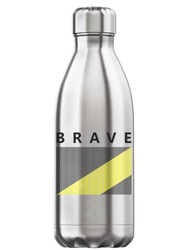 Brave Black And Yellow Line Art - Botella de agua (350 ml), diseño térmico, acero inoxidable, sin BPA, color plateado