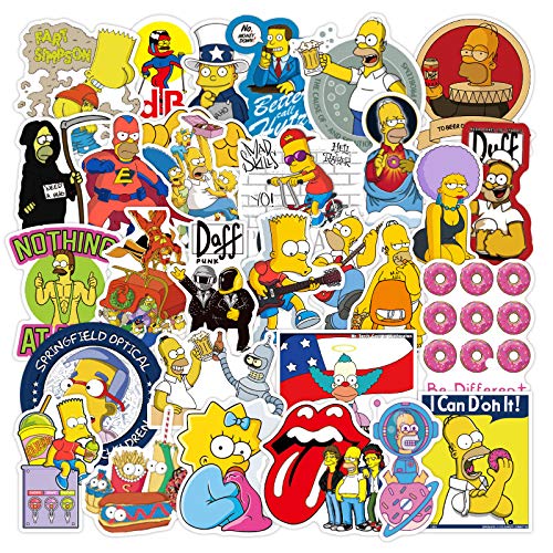 Bric Dodo 100 pegatinas de The Simpsons para botellas de agua, portátiles, teléfonos, guitarras, monopatines, ordenador, vinilos, resistentes al agua, estéticas, dibujos animados, niños, adultos