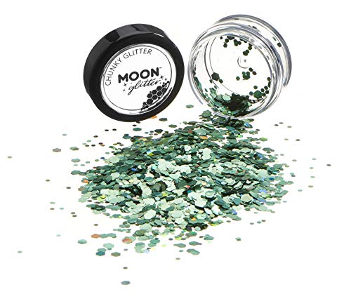 Brillo Holográfico Grueso por Moon Glitter – 100% Brillo Cosmético para la Cara, Cuerpo, Uñas, Cabello y Labios - 3g - Verde