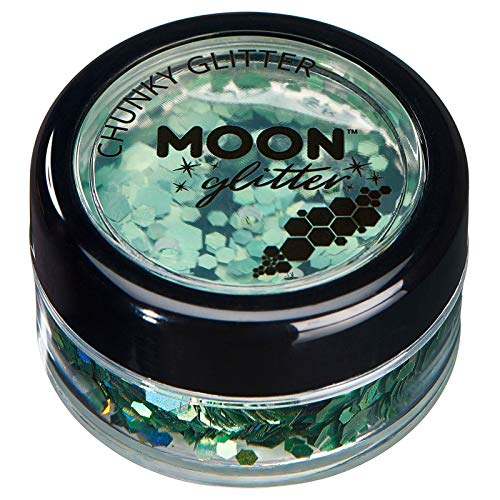 Brillo Holográfico Grueso por Moon Glitter – 100% Brillo Cosmético para la Cara, Cuerpo, Uñas, Cabello y Labios - 3g - Verde