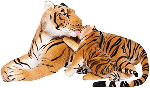 BRUBAKER Peluche de Tigre de 100 cm con Tigre Bebé - Peluche para Madre e Hijo Acostado - Marrón