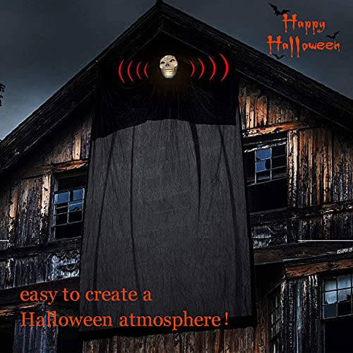 Bseical Halloween Decoracion - Fantasma Colgante, Calavera con Sonidos Luminosos y de Terror, Negro