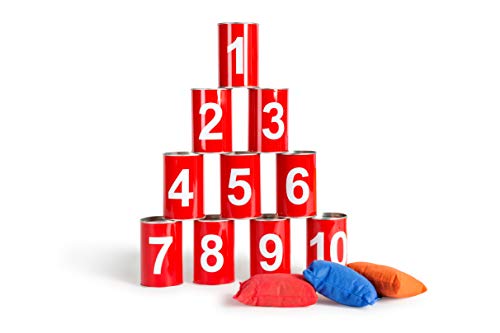 Buiten speel Juego de puntería - Volcar latas números, Color Red (GA093)