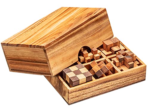 Caja de Juego de Paciencia Zederello con 6 Juegos de Rompecabezas en Embalaje de Madera Juego de lógica colección 3D