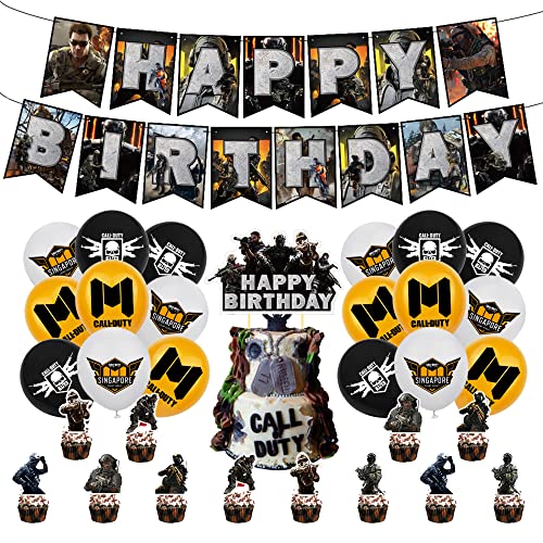 Call of Duty Fiesta de Cumpleaños Decoracion Videojuego Globos Feliz Cumpleaños del Pancarta Juego Decoración de Tartas para Niños Call of Duty Decoraciones de Cumpleaños