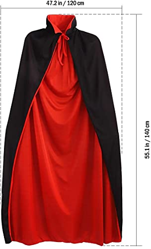 Capa con capucha unisex para adultos, Capa de Vampiro de Halloween，capa de vampiro con vestido rojo reversible, capa mágica de demonio, negra y roja, para fiesta de Halloween, 140cm.