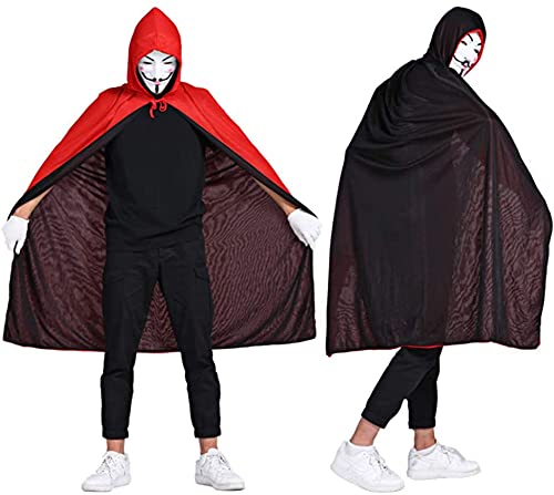 Capa con capucha unisex para adultos, Capa de Vampiro de Halloween，capa de vampiro con vestido rojo reversible, capa mágica de demonio, negra y roja, para fiesta de Halloween, 140cm.
