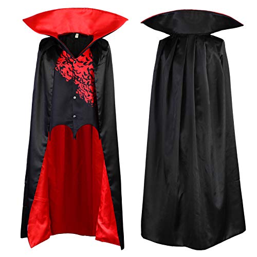 Capa de Vampiro para niños con Chaleco Capa de Cuello Alto Negro Rojo Drácula Disfraz de Halloween Carnaval (128)