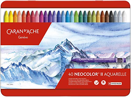 Caran D'ache Neocolor II - Juego de ceras de color (40 unidades, caja metálica)