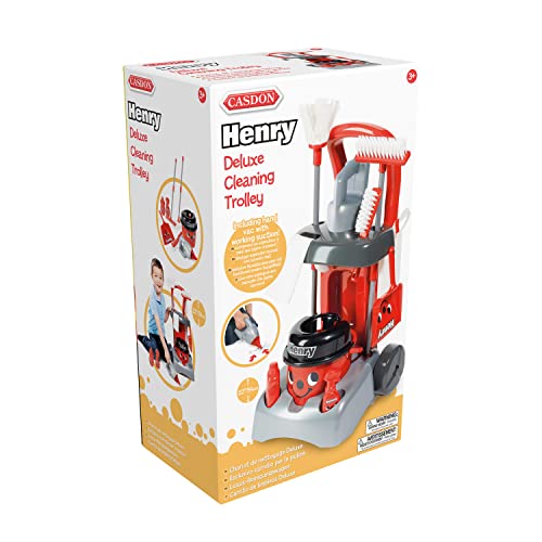 Carrito de limpieza Casdon Henry Deluxe. Carrito de limpieza de juguete realista para niños a partir de 3 años. Incluye varios accesorios para sesiones de limpieza a fondo
