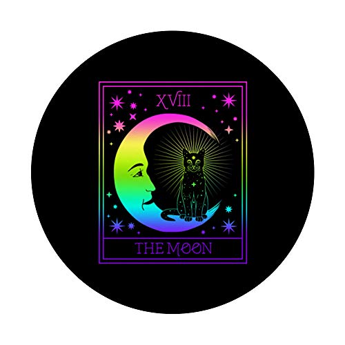 Carta del tarot Luna creciente y gráfico de gato negro PopSockets PopGrip: Agarre intercambiable para Teléfonos y Tabletas