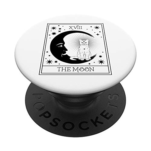 Carta del tarot Luna creciente y gráfico de gato negro PopSockets PopGrip Intercambiable