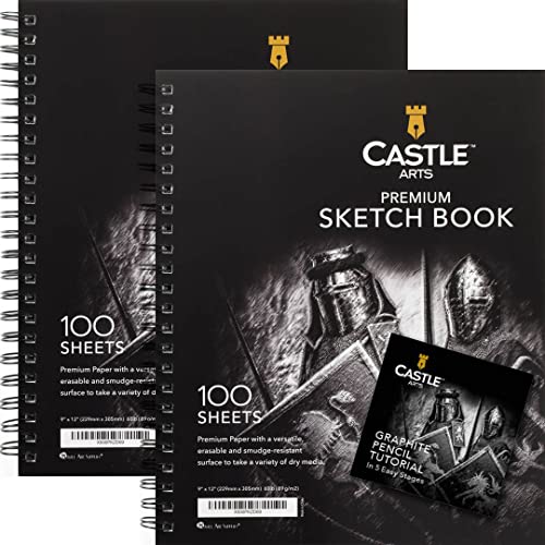 Castle Art Supplies Cuadernos Bocetos Premium 23x30 cm | Pack 2 Libretas Dibujo | 200 Hojas Papel Calidad 90 gsm | Artistas y Principiantes | Lomo en Espiral mayor Versatilidad | Ideal para Escuelas