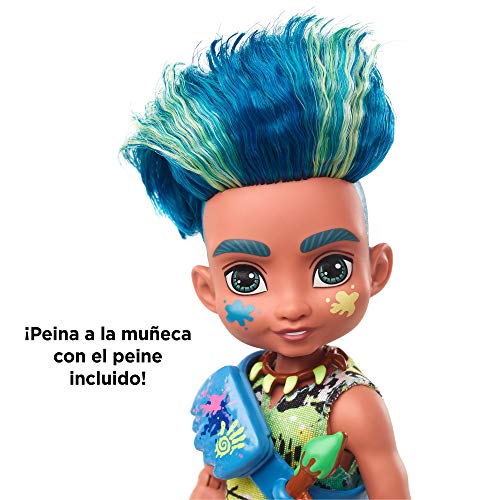 Cave Club Muñeco Slate, muñeca prehistórica con Mascota y Accesorios (Mattel GNL87)