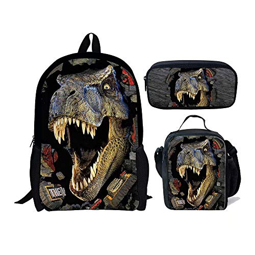 chaqlin 3 paquete de mochila de dinosaurio animal para niños, mochilas escolares geniales, bolsas de almuerzo, estuche para lápices para niños y niñas, mochilas grandes