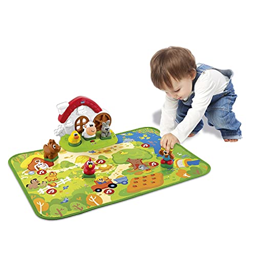 Chicco Juego de animales de granja 2 en 1 alfombra de juego interactiva para aprender formas y animales, juegos para niños de 1 año, 4 años, versión italiano/inglés