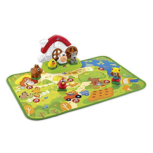 Chicco Juego de animales de granja 2 en 1 alfombra de juego interactiva para aprender formas y animales, juegos para niños de 1 año, 4 años, versión italiano/inglés