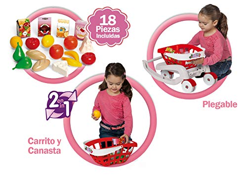 Chicos - Gran Carrito Supermercado Plegable, con Sillita para Bebé, 18 Accesorios Incluidos, (Fábrica de Juguetes 84158)