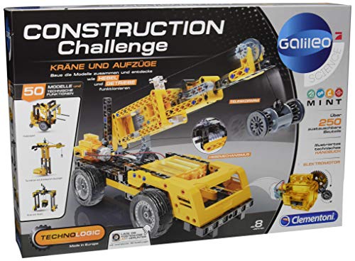 Clementoni 59079 Grúa Galileo Construction Challenge-Juego de construcción de grúas y Ascensores, para niños a Partir de 8 años, Color Multicolor