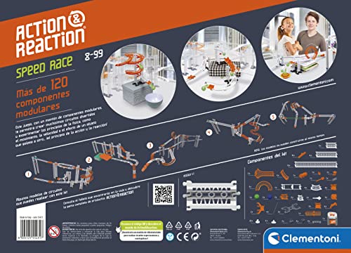 Clementoni - Action & Réaction, speed race, juego STEM construcciones y circuitos, 8 años, juguete en español (55431)