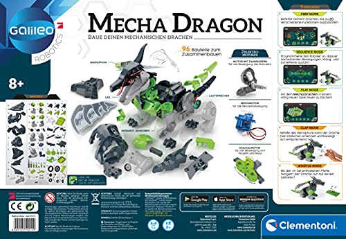 Clementoni- Galileo Mecha Dragon - Robot programable para niños a Partir de 8 años, Color carbón (59215)