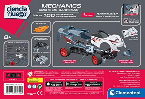 Clementoni - Mechanics - Coche de Carreras - juego de construcciones mecánica a partir de 8 años, juguete en español (55412)