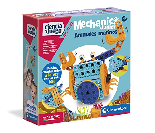 Clementoni - Mechanics Junior Animales Marinos- juego de construcciones a partir de 6 años, juguete en español (55372)