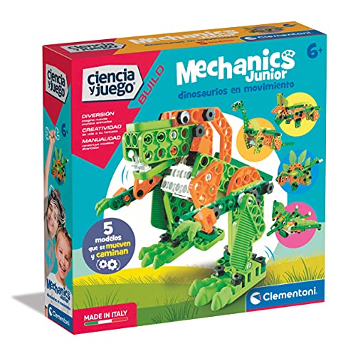 Clementoni - Mechanics Junior, dinosaurios, juego STEM construcciones, 6 años, juguete en español (55425)