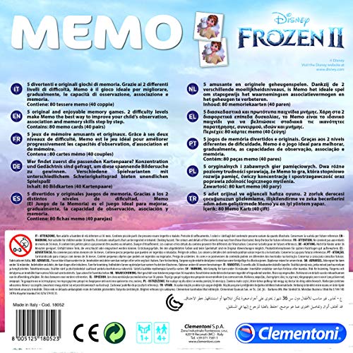 Clementoni - Memo Frozen 2 - juego de memoria infantil a partir de 4 años (18052)