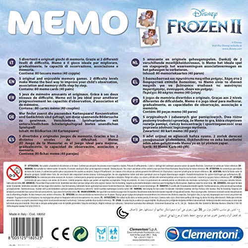Clementoni - Memo Frozen 2 - juego de memoria infantil a partir de 4 años (18052)