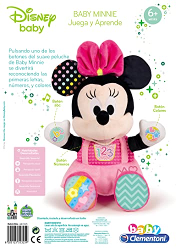 Clementoni - Peluche Baby Minnie - peluche bebé interactivo de Disney a partir de 6 meses, juguete en español (55325)