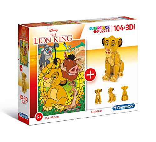Clementoni - Puzzle infantil 104 piezas y modelo en 3D para montar de El Rey León, a partir de 4 años( 20158 )