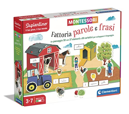 Clementoni- Sapientino Factoria Palabras y Frases Montessori 3 años, Juego Educativo de Animales, Desarrollo de lenguaje-Made in Italy, Multicolor (16369)