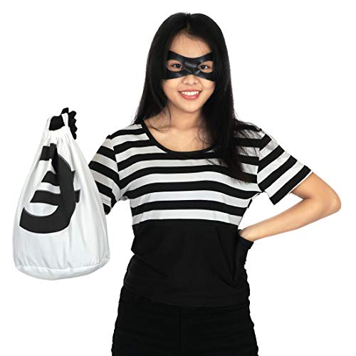 CoolChange Disfraz de ladrona de Bancos para Mujer con máscara, Guantes y Bolso para el Dinero, Talla: S