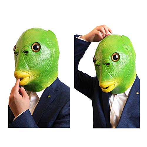 CreepyParty Máscara de Pescado Pez Verde Máscaras de Cabeza de Animal de Látex Realistas para Halloween Desfile de Carnaval Fiesta de Disfraces