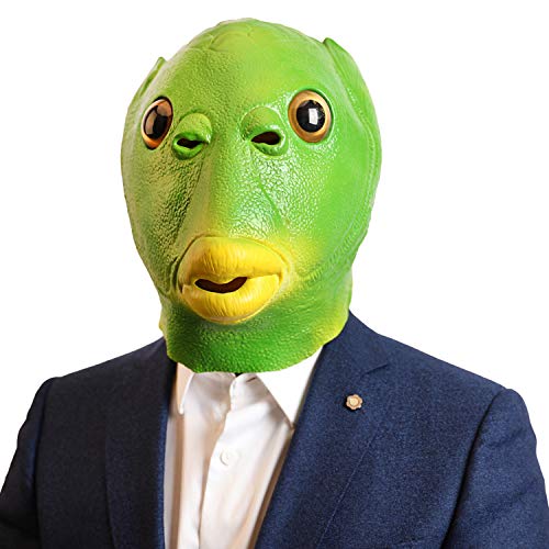 CreepyParty Máscara de Pescado Pez Verde Máscaras de Cabeza de Animal de Látex Realistas para Halloween Desfile de Carnaval Fiesta de Disfraces