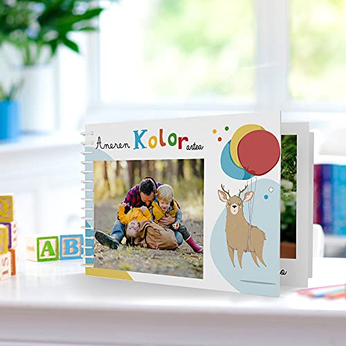Cuento Infantil Educativo Personalizado con Tus Fotos | Aprende los Colores | Álbum didáctico Fabricado en Material plástico Indestructible | Especial guarderías | Colores | Euskera