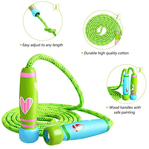 Cuerda para Saltar Skipping Rope ajustable con mango de madera para niños, longitud de 102 pulgadas adecuado para el juego escolar o actividad al aire libre