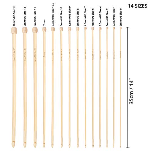 Curtzy Aguja Crochet Tunecino de Bambú (14 Tamaños) Cada Aguja Mide 35 cm – Tamaños de 2 mm a 10 mm - Aguja Ganchillo Tunecino - Kit Crochet Proyectos de Tejer para Principiantes y Expertos