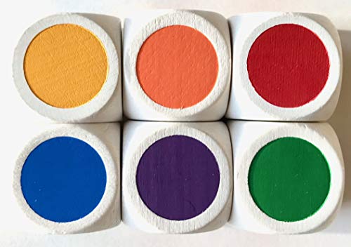 Dados de madera de color extragrandes (20 mm), dados para niños pequeños, para personas mayores y juegos XL, fabricados en Alemania (6 dados, rojo, amarillo, azul, verde, naranja, morado)