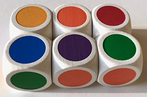 Dados de madera de color extragrandes (20 mm), dados para niños pequeños, para personas mayores y juegos XL, fabricados en Alemania (6 dados, rojo, amarillo, azul, verde, naranja, morado)