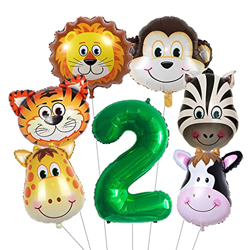 Daimay Juego de globos con forma de animal, para 2º cumpleaños infantiles, globos gigantes, color verde, número 2