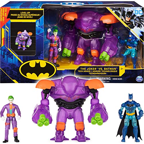 dc comics Tech Armor-Armadura Convertible con Figuras de acción de 10 cm de Batman y Joker, Color no se Puede aplicar. (Spin Master 6060834)