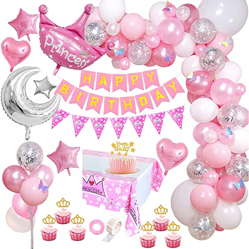 Decoración Cumpleaños Niña, Decoraciones Fiesta Rosa Globos Confeti Aluminio Látex, Feliz cumpleaños Decoración Globos,Decoracion para Baby Shower Decoraciones de Cumpleaños Fiestas Niñas