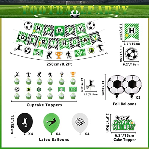 Decoración para el día del fútbol, incluyendo pancartas de Happy Birthday Bandera del fútbol, globos con temática de fútbol, decoración para tartas para fiestas de cumpleaños infantiles