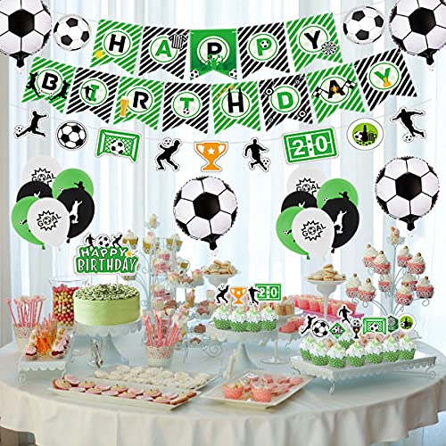 Decoración para el día del fútbol, incluyendo pancartas de Happy Birthday Bandera del fútbol, globos con temática de fútbol, decoración para tartas para fiestas de cumpleaños infantiles