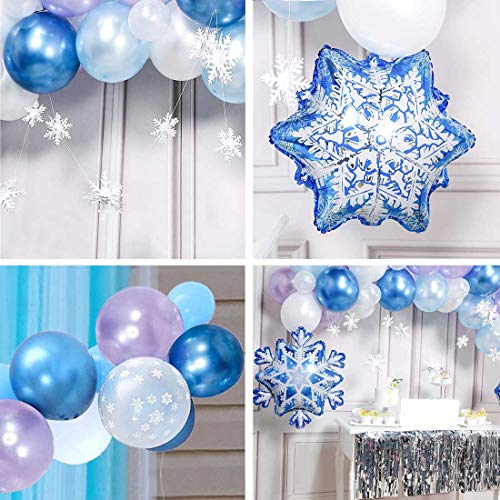Decoraciones Cumpleaños de Fiesta para Niños,Frozen Kit de guirnaldas con globos, Globo Frozen de Copo de Nieve Globos de Feliz Cumpleaños Globo Decoración para Niña