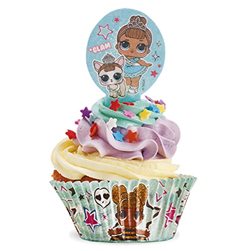 Dekora - Dekorapin Decoración Comestible para Tartas Cupcakes o Pasteles de Cumpleaños Infantiles - 20 Obleas Comestibles de las Muñecas LOL Surprise - Tamaño 6,5x4 cm
